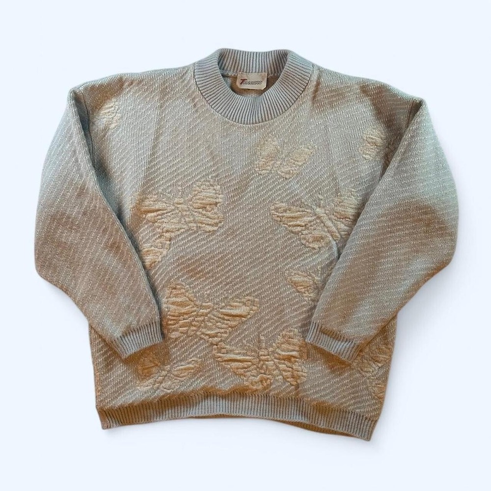 Vintage 90s Knit Sweater Baby Blue Women's Vintage Butterfly design Knit Sweater